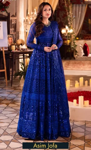 Blue Colour Anarkali Dress For Wedding Guests