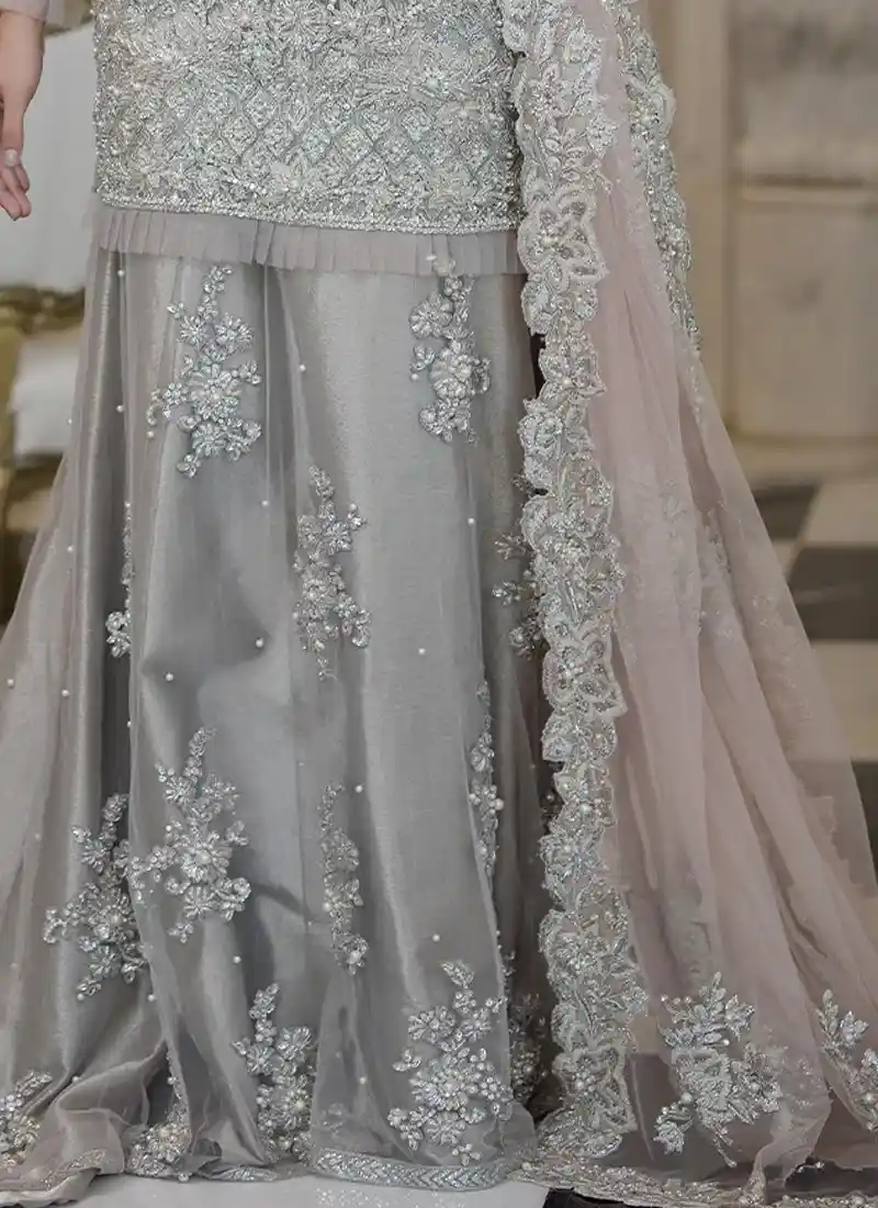 Gray Silver Bridal Lehenga with Trail - 20% OFF Gray Silver Bridal Lehenga with Trail - 20% OFF