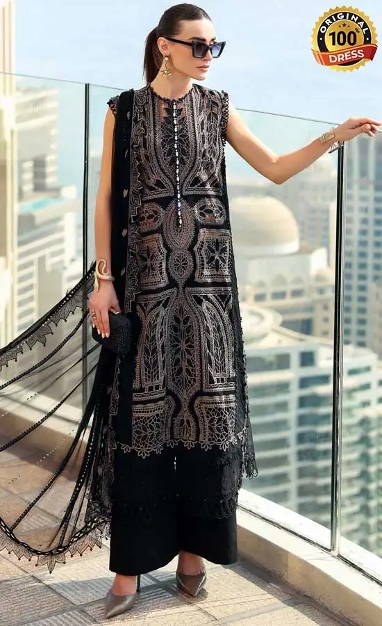 maria b black dresses Maria B DL-812-Black Linen Collection 2020 – Original Brand main image 1